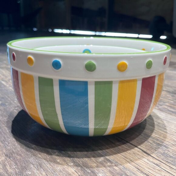 Celebrating Home | 3 Piece Stoneware Party Polka Dot Stripe Bowls - Picture 1 of 4